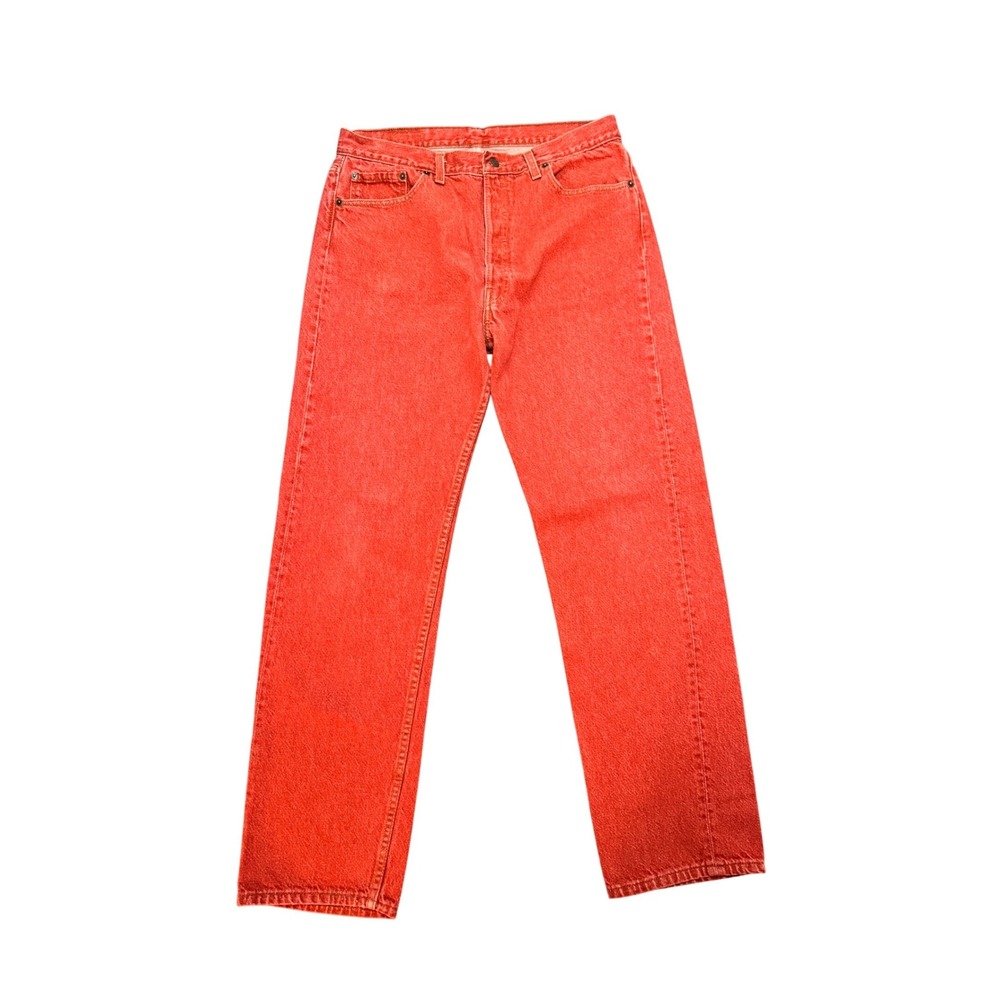 Vintage Levis 501 Red Denim Jeans Made in‎ USA Button Fly Straight Leg W36 L32